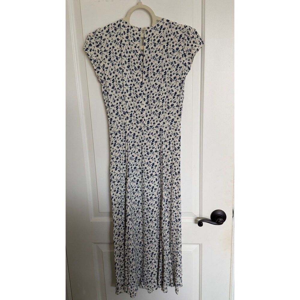 Reformation Fauna Floral Midi Dress Button Front Cap Sleeve Cream Blue Size 0 - Picture 3 of 6